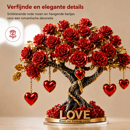 Kristallen Rozenboom Hartdecoratie met Gouden Basis – Romantische 2D Acryl Decoratie
