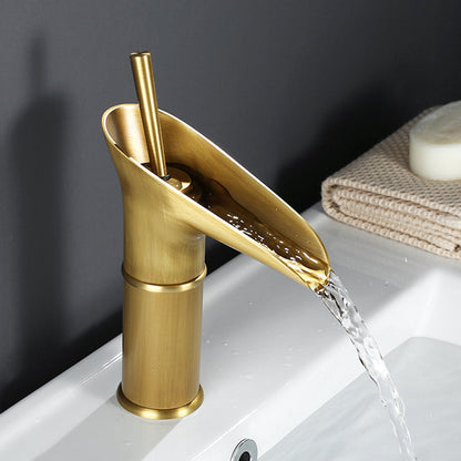 Antieke Messing Wastafelkraan - Watervaluitloop en Enkelvoudige Hendel