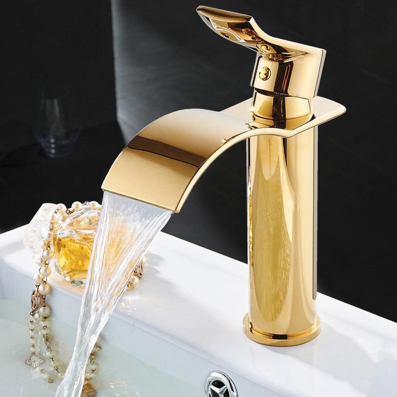 Messing Waterval Wastafelkraan met Mengfunctie - Elegante Badkamerkraan