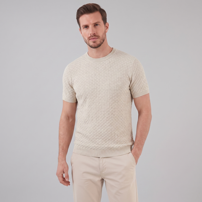 Gestructureerd Basketweave Herenshirt - Ronde Hals Zomer