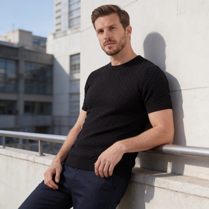 Gestructureerd Basketweave Herenshirt - Ronde Hals Zomer