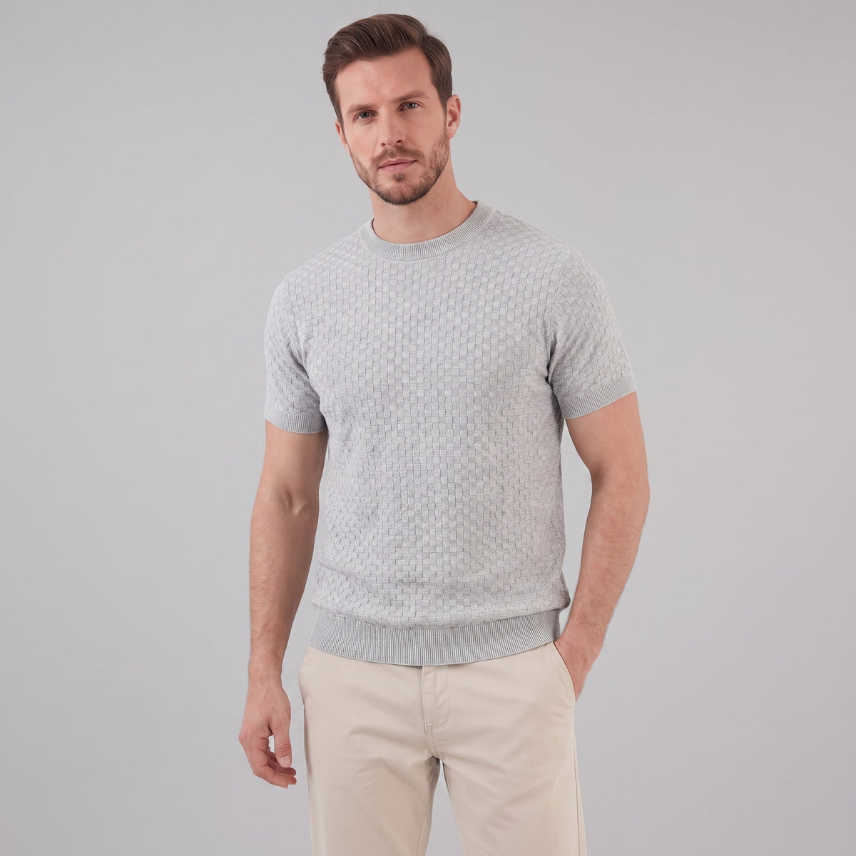 Gestructureerd Basketweave Herenshirt - Ronde Hals Zomer