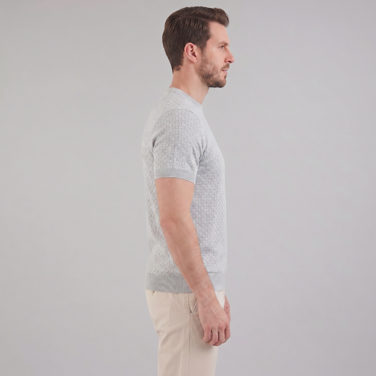 Gestructureerd Basketweave Herenshirt - Ronde Hals Zomer