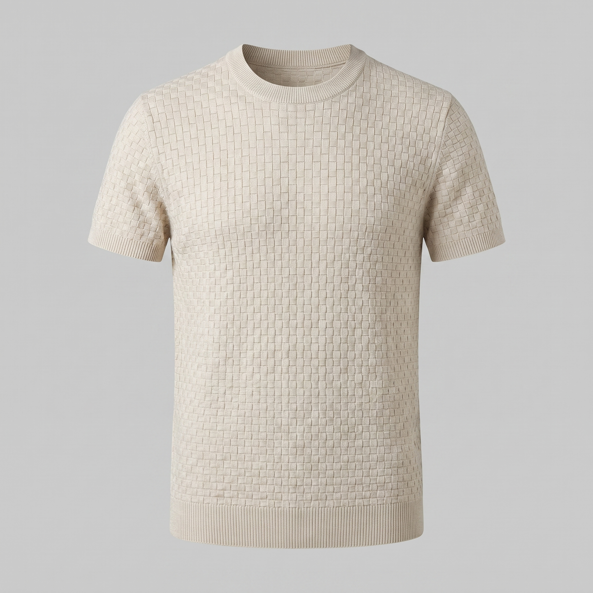 Gestructureerd Basketweave Herenshirt - Ronde Hals Zomer