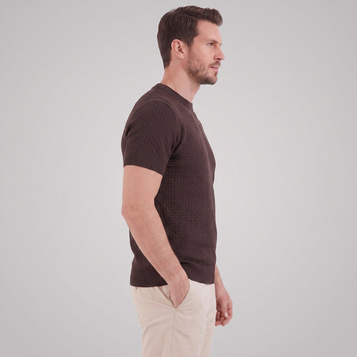 Gestructureerd Basketweave Herenshirt - Ronde Hals Zomer