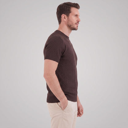 Gestructureerd Basketweave Herenshirt - Ronde Hals Zomer