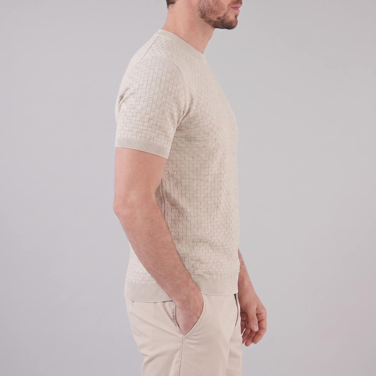 Gestructureerd Basketweave Herenshirt - Ronde Hals Zomer
