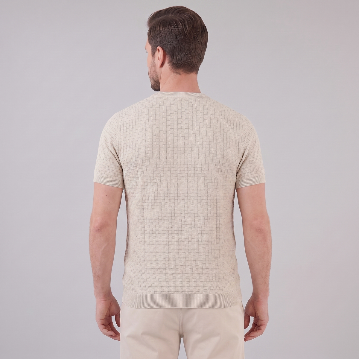Gestructureerd Basketweave Herenshirt - Ronde Hals Zomer