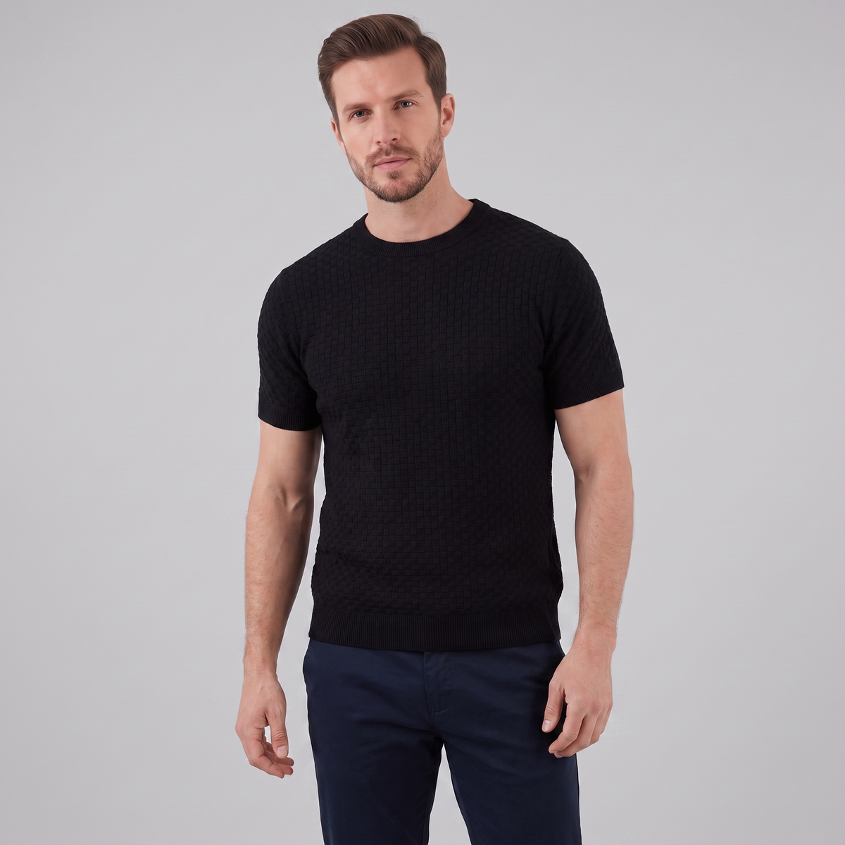 Gestructureerd Basketweave Herenshirt - Ronde Hals Zomer