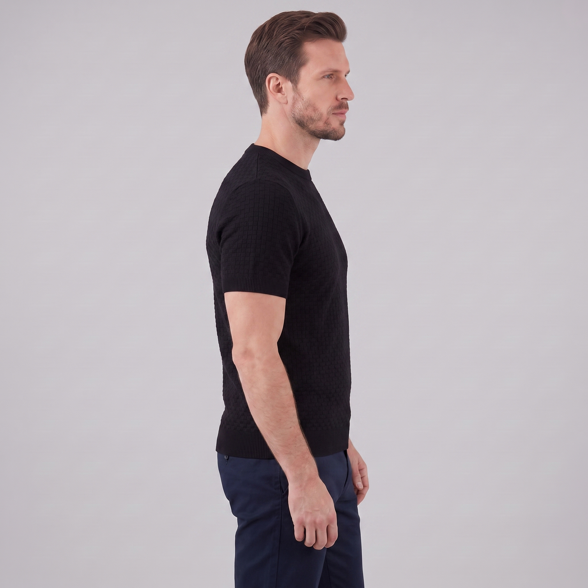 Gestructureerd Basketweave Herenshirt - Ronde Hals Zomer
