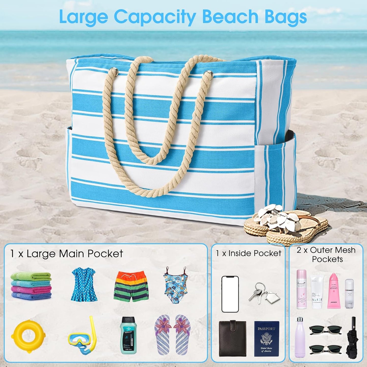 Oversized Waterdichte Strandtas met Zandbestendige Binnenkant