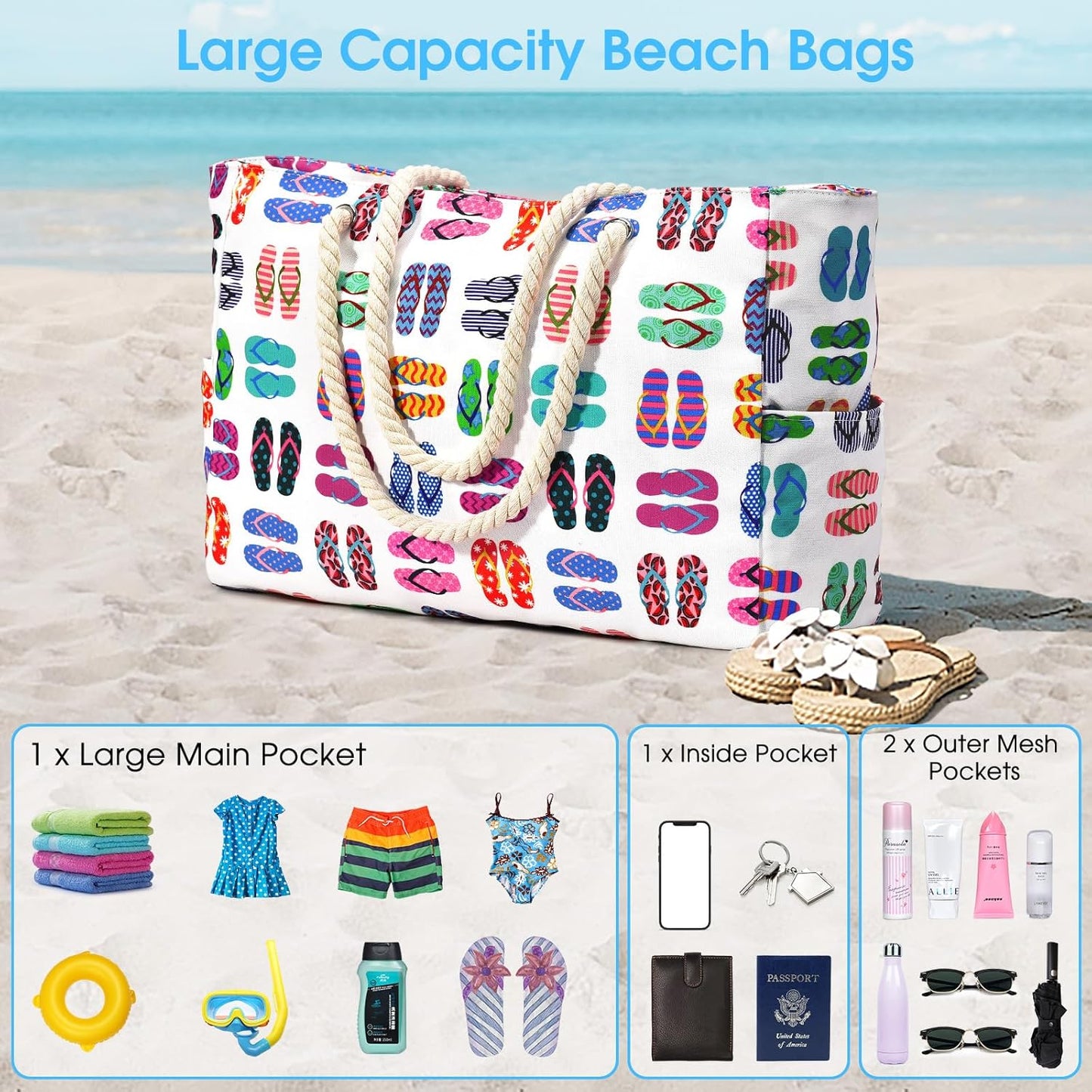 Oversized Waterdichte Strandtas met Zandbestendige Binnenkant