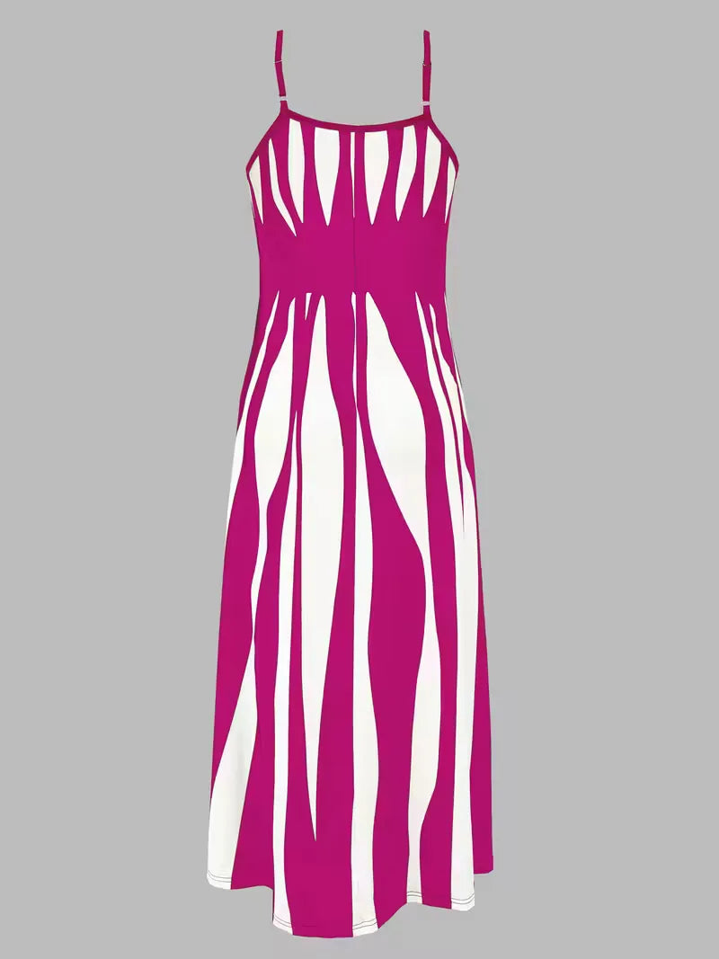 Dames Maxi Jurk met Strepen en V-Hals Spaghettibandjes
