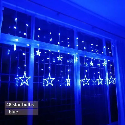 Sterren LED-gordijnslinger warm wit – feestelijke verlichting voor binnen en buiten