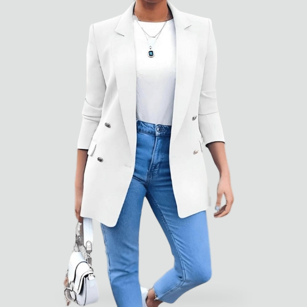 Elegante Klassieke Damesblazer met Knoopsluiting - Medium Lengte