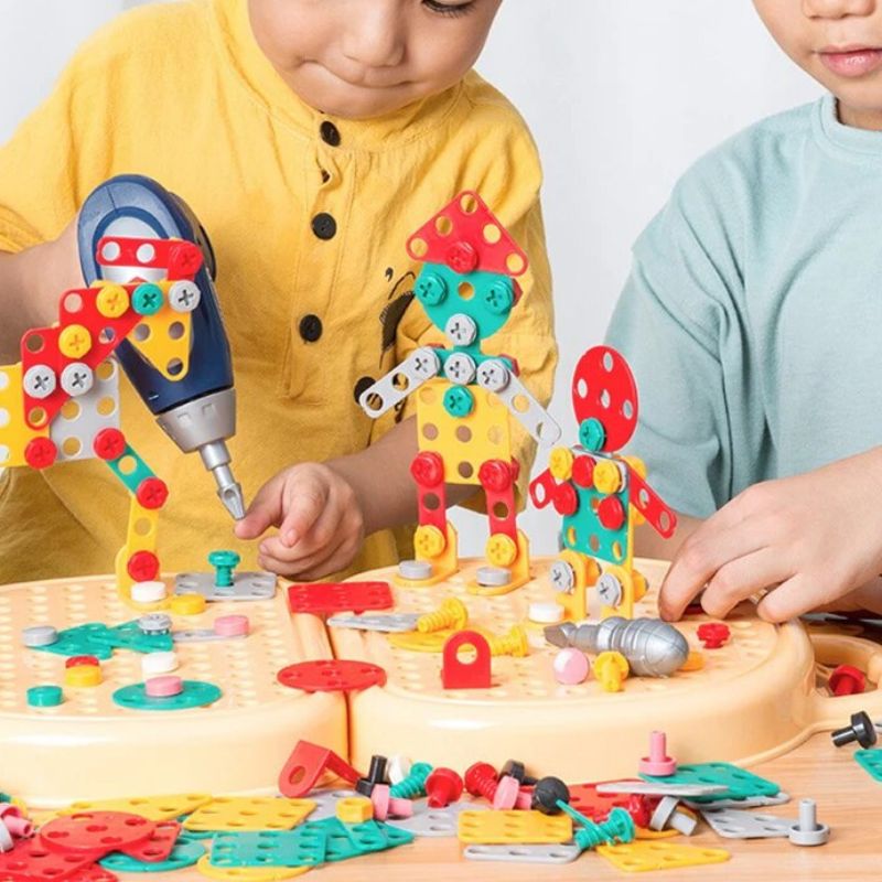 BuildiBox Creatieve Bouwset met Speelgoedboormachine – Draagbare Constructiekoffer voor Kinderen