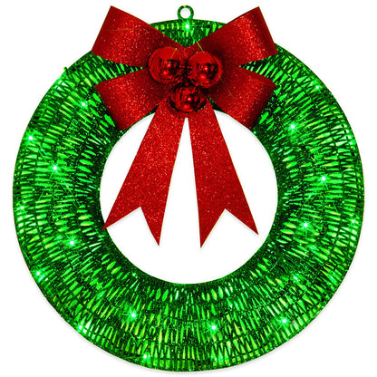 Verlichte Kerstkrans Luxe Goud-Groen 50cm – Handgemaakte Deurkrans met LED