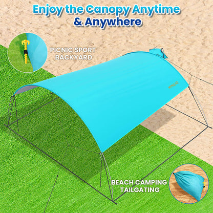 SolShade lichtgewicht zonneschuilplaats met UPF 50 en zandverankering – draagbaar en windbestendig