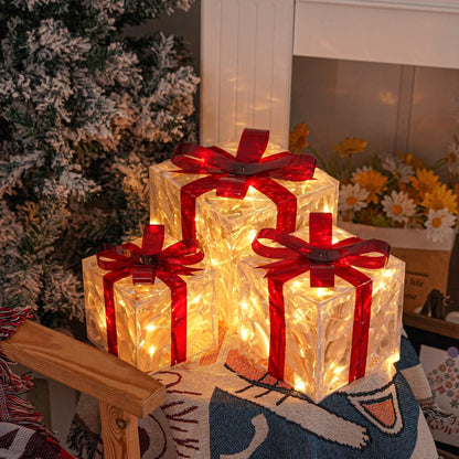 Feestelijke LED Geschenkdozen Set – 3 Verlichte Dozen voor Kerstdecoratie