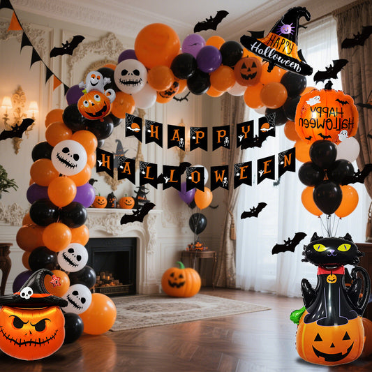 Halloween Ballonenset – Zwart Oranje Paars met Pompoenprint