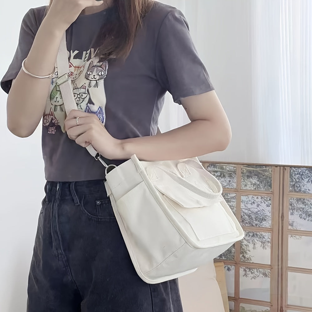 UrbanEase Canvas Slingbag – Witte Schoudertas met Magneetsluiting en Verstelbare Riem