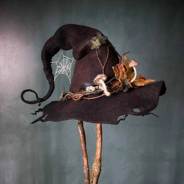 Unisex Heksenhoed voor Halloween | Handgemaakt van zachte natuurvezels | Verstelbare maat | Ademend