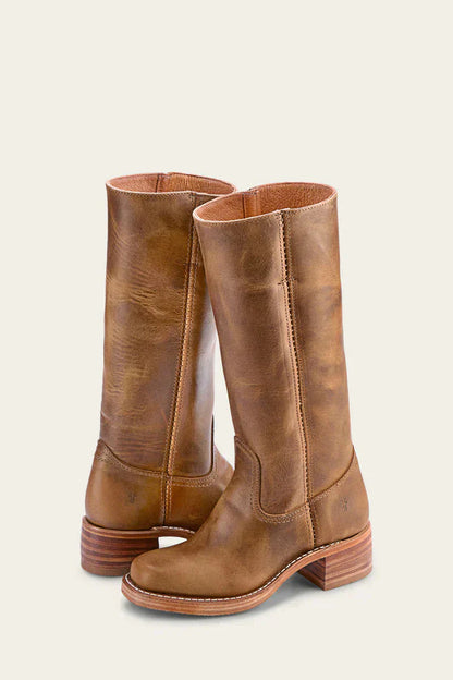 WesternSoul hoge dameslaarzen – stijlvolle leren look met blokhak en western flair