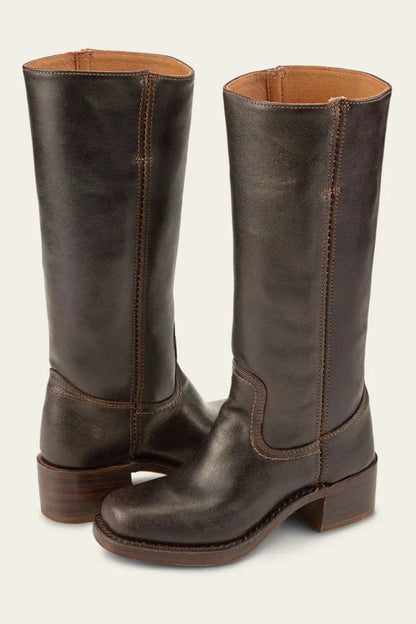 WesternSoul hoge dameslaarzen – stijlvolle leren look met blokhak en western flair