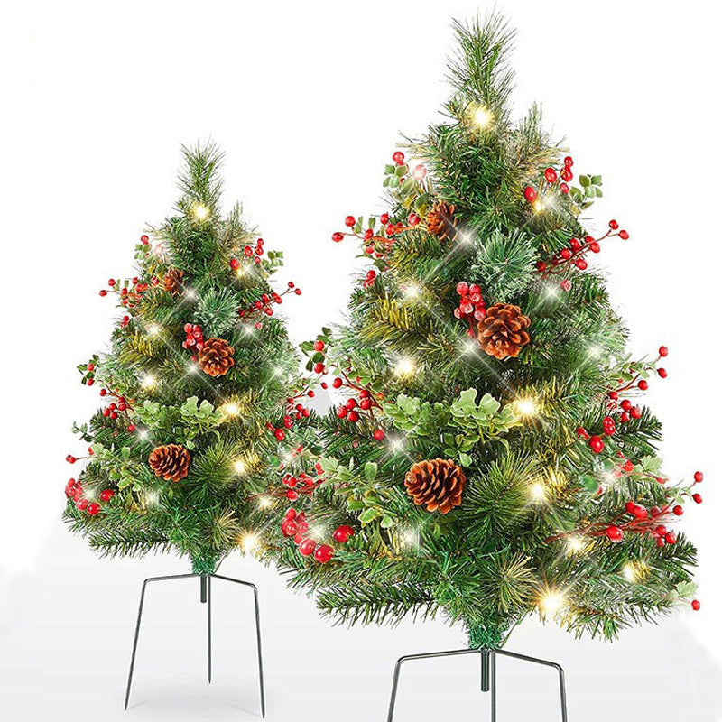 Kerst urn decoratie met LED-lampen | Realistische den takken & bessen | Binnen- en buitengebruik