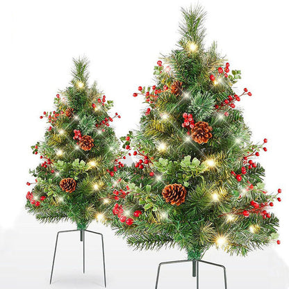 Kerst urn decoratie met LED-lampen | Realistische den takken & bessen | Binnen- en buitengebruik
