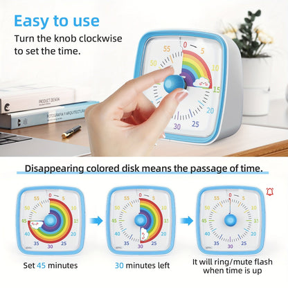 Regenboog Tijdbeheer Timer – Visuele 60-Minuten Afteltimer voor Studie, Werk en Thuis