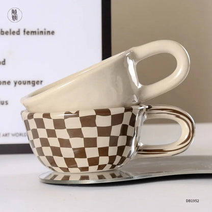 Ruitpatroon Keramische Koffiemok - 150ml Dagelijks Gebruik