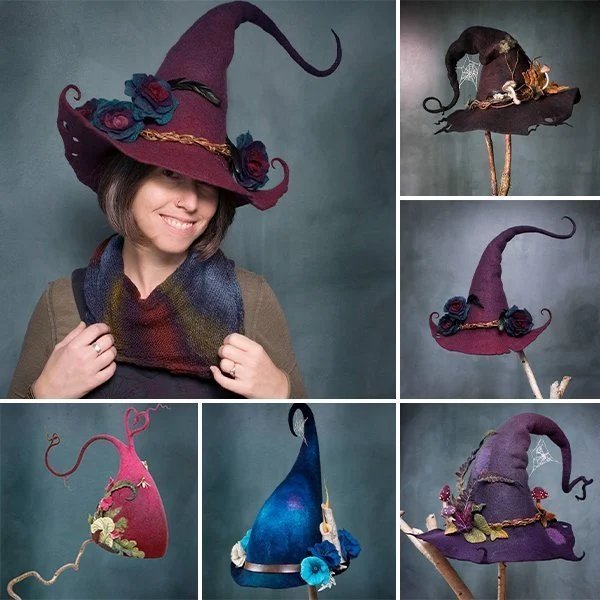 Unisex Heksenhoed voor Halloween | Handgemaakt van zachte natuurvezels | Verstelbare maat | Ademend