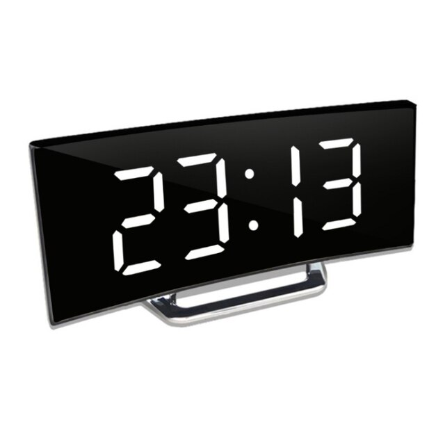 Gebogen LED Digitale Wekker met Groot Display - Dag/Nacht Modus