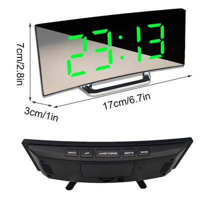 Gebogen LED Digitale Wekker met Groot Display - Dag/Nacht Modus