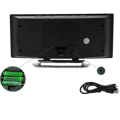 Gebogen LED Digitale Wekker met Groot Display - Dag/Nacht Modus