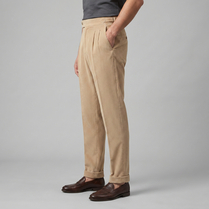 Geplooide Ribfluwelen Broek Heren - Klassiek Formeel
