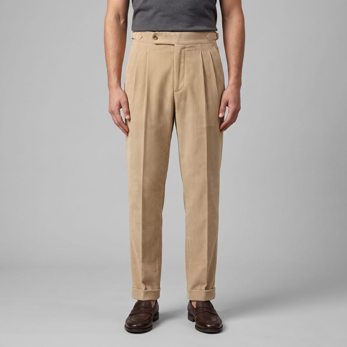 Fijngeribde Tailored Winterbroek met Dubbele Vouwen voor Heren