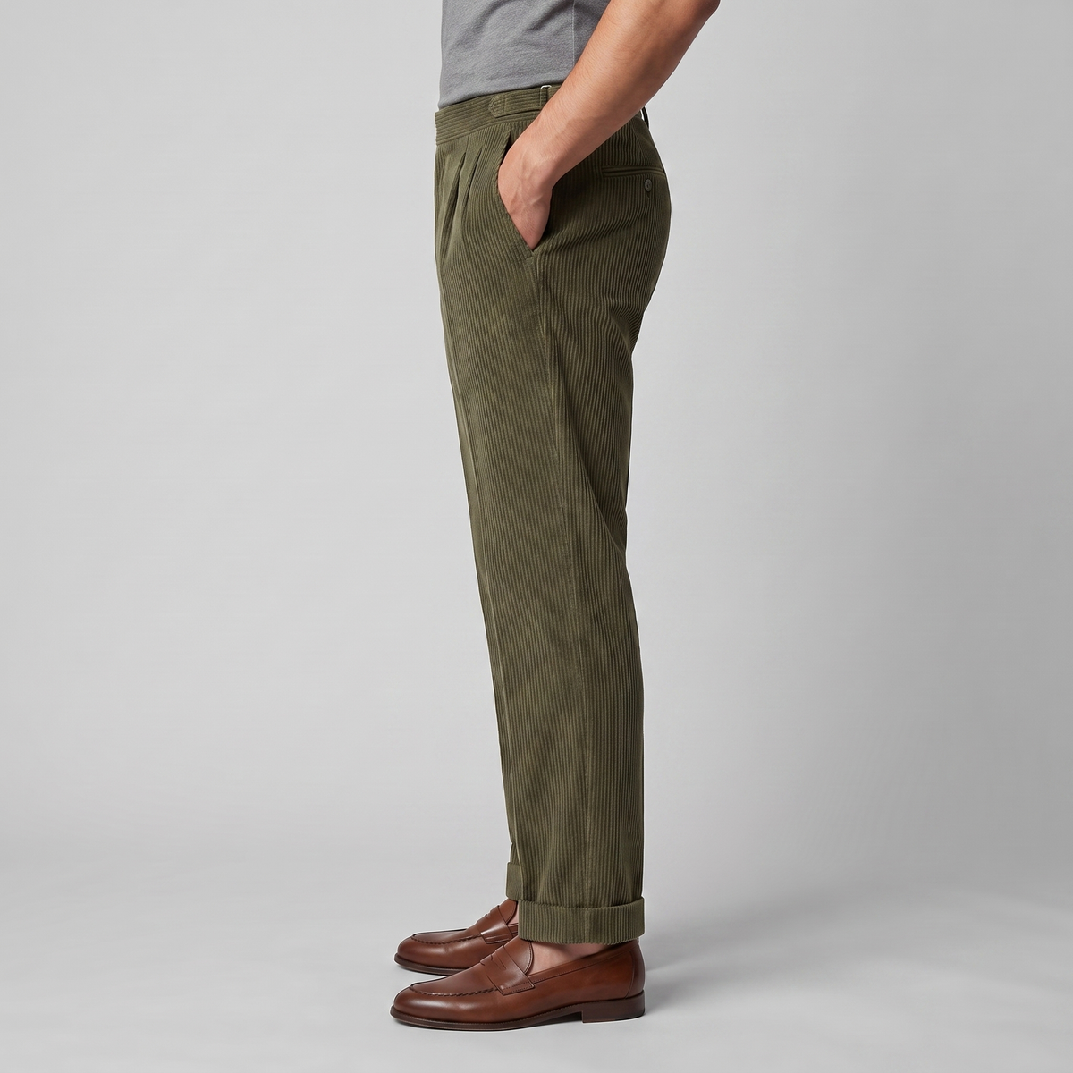 Fijngeribde Tailored Winterbroek met Dubbele Vouwen voor Heren