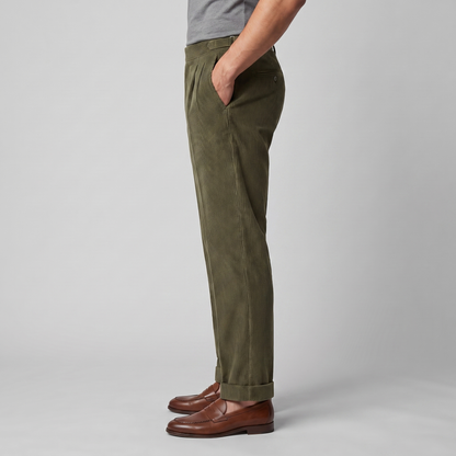 Fijngeribde Tailored Winterbroek met Dubbele Vouwen voor Heren