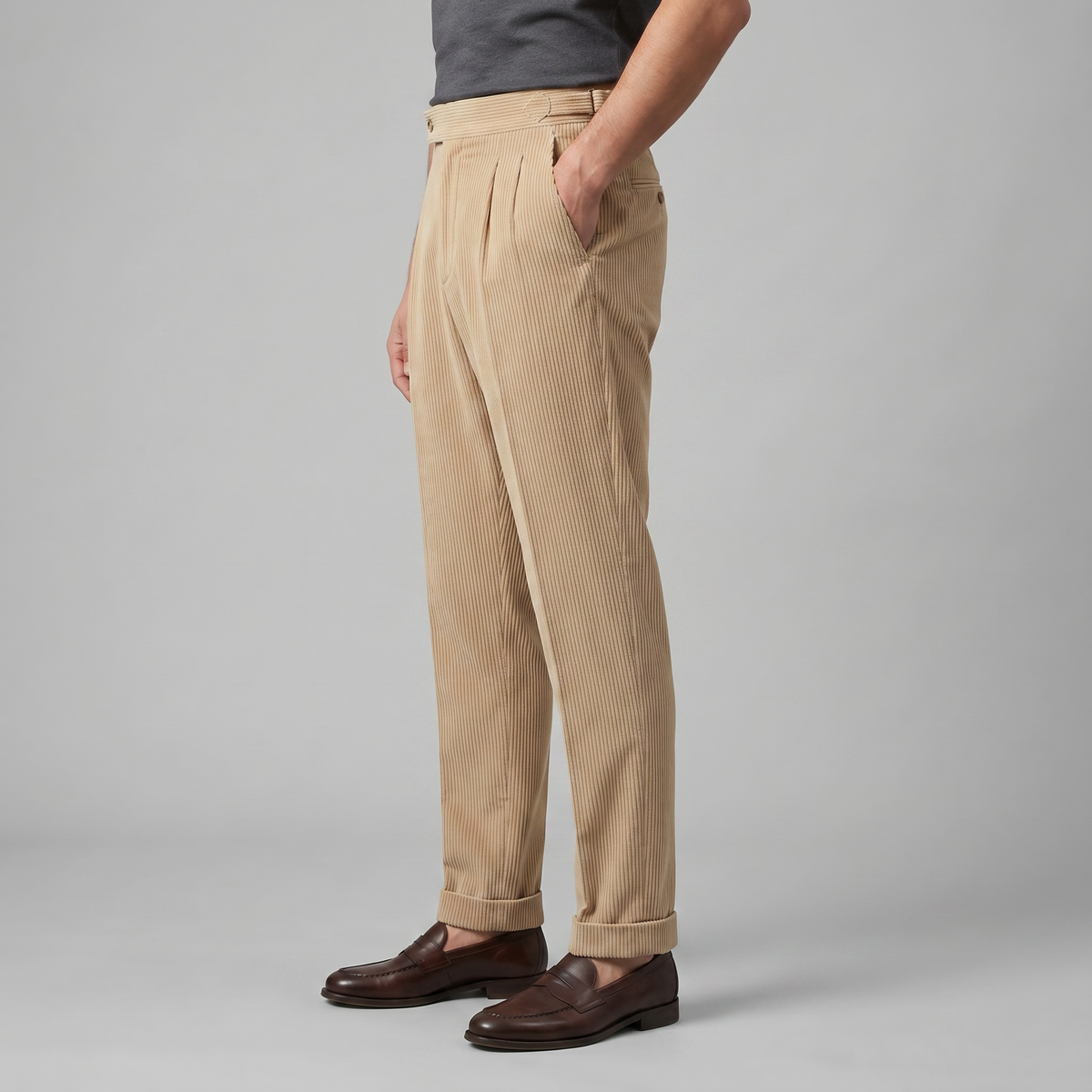 Fijngeribde Tailored Winterbroek met Dubbele Vouwen voor Heren
