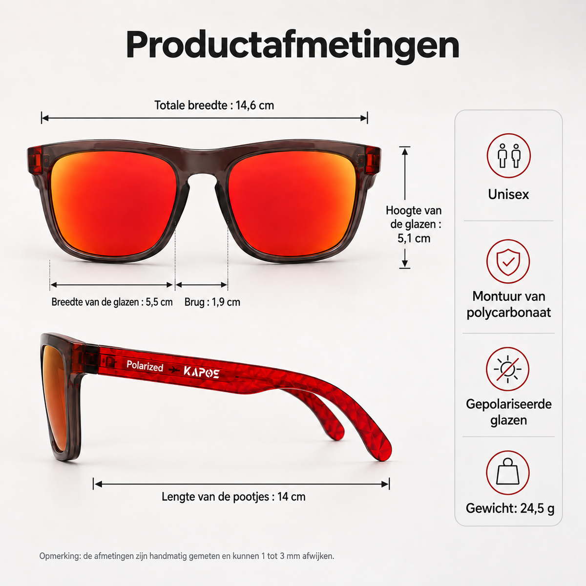 Gepolariseerde Vierkante Zonnebril met UV400 en Blauwlichtfilter