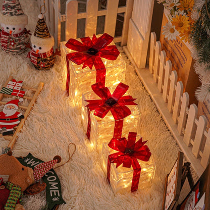 Feestelijke LED Geschenkdozen Set – 3 Verlichte Dozen voor Kerstdecoratie