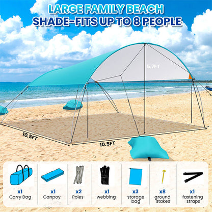 SolShade lichtgewicht zonneschuilplaats met UPF 50 en zandverankering – draagbaar en windbestendig