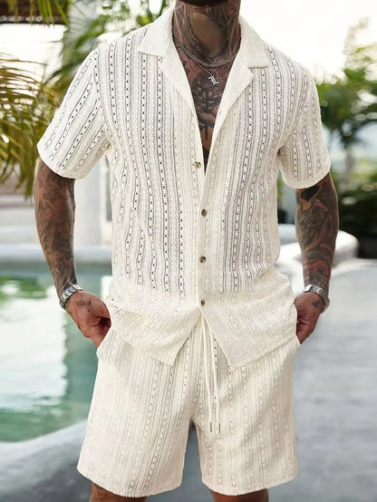Heren Jacquard Zomerset met V-Hals Shirt en Short