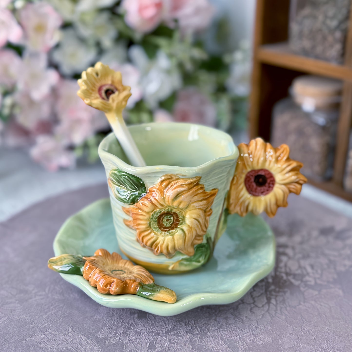 ArtSip Keramische Kop & Schotel Set – Handgeschilderd 3D Design geïnspireerd op Van Gogh