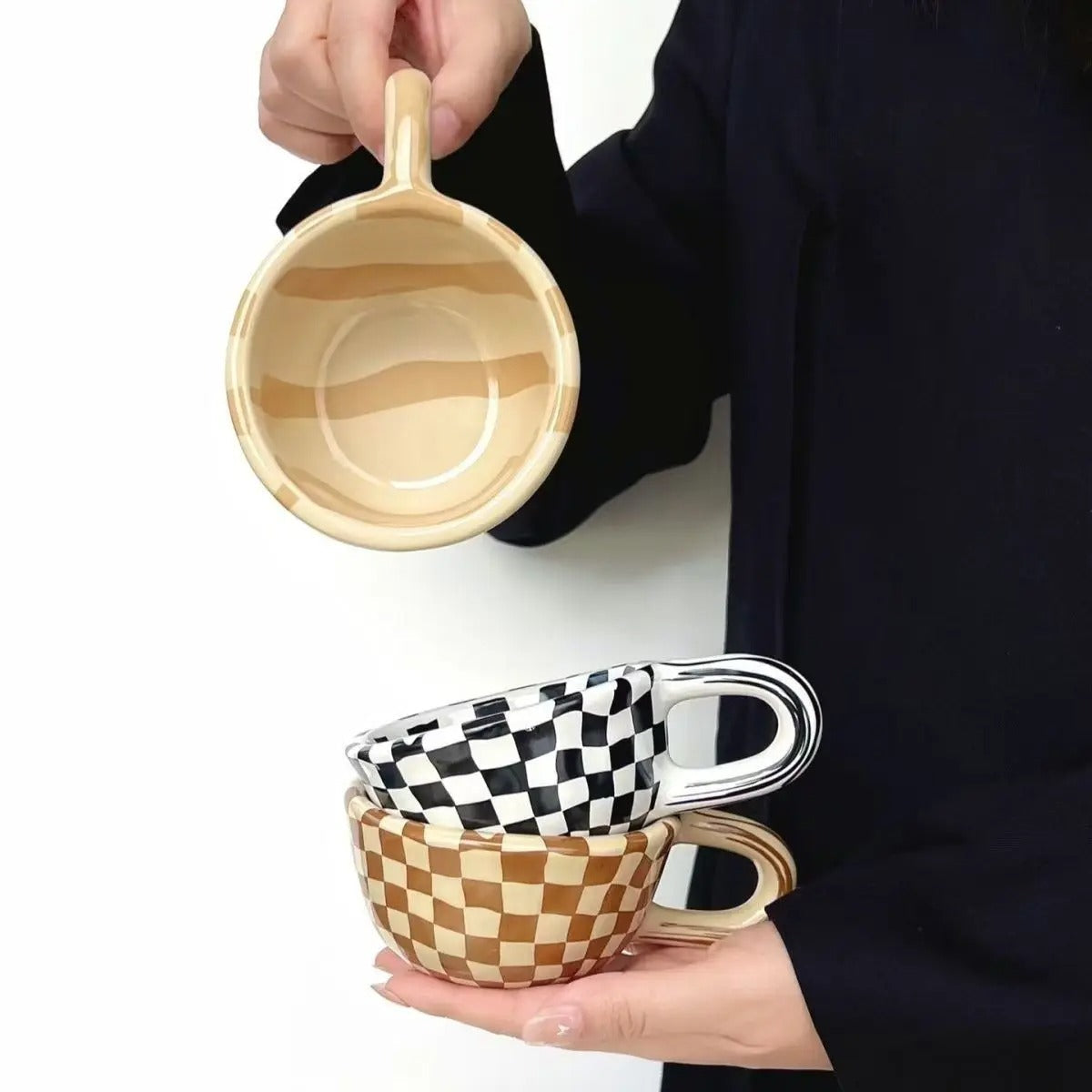 Ruitpatroon Keramische Koffiemok - 150ml Dagelijks Gebruik