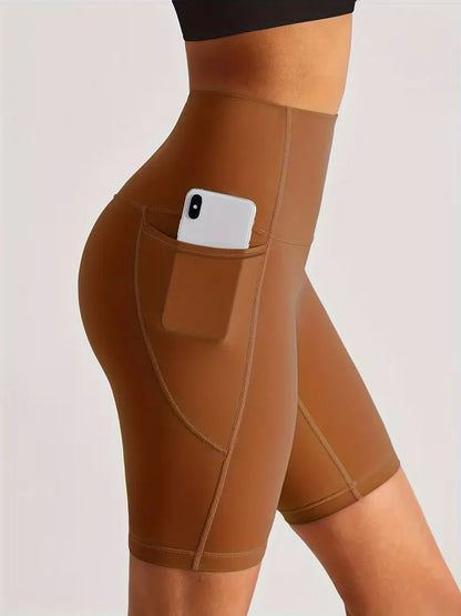 Dames Sportshort met Hoge Taille en Zijzak Ademend