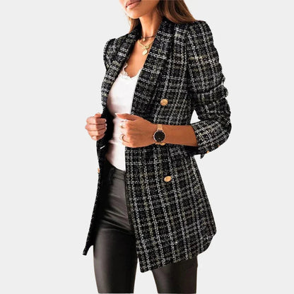 Geruite Damesblazer met Slanke Pasvorm - Klassiek Ruitdesign