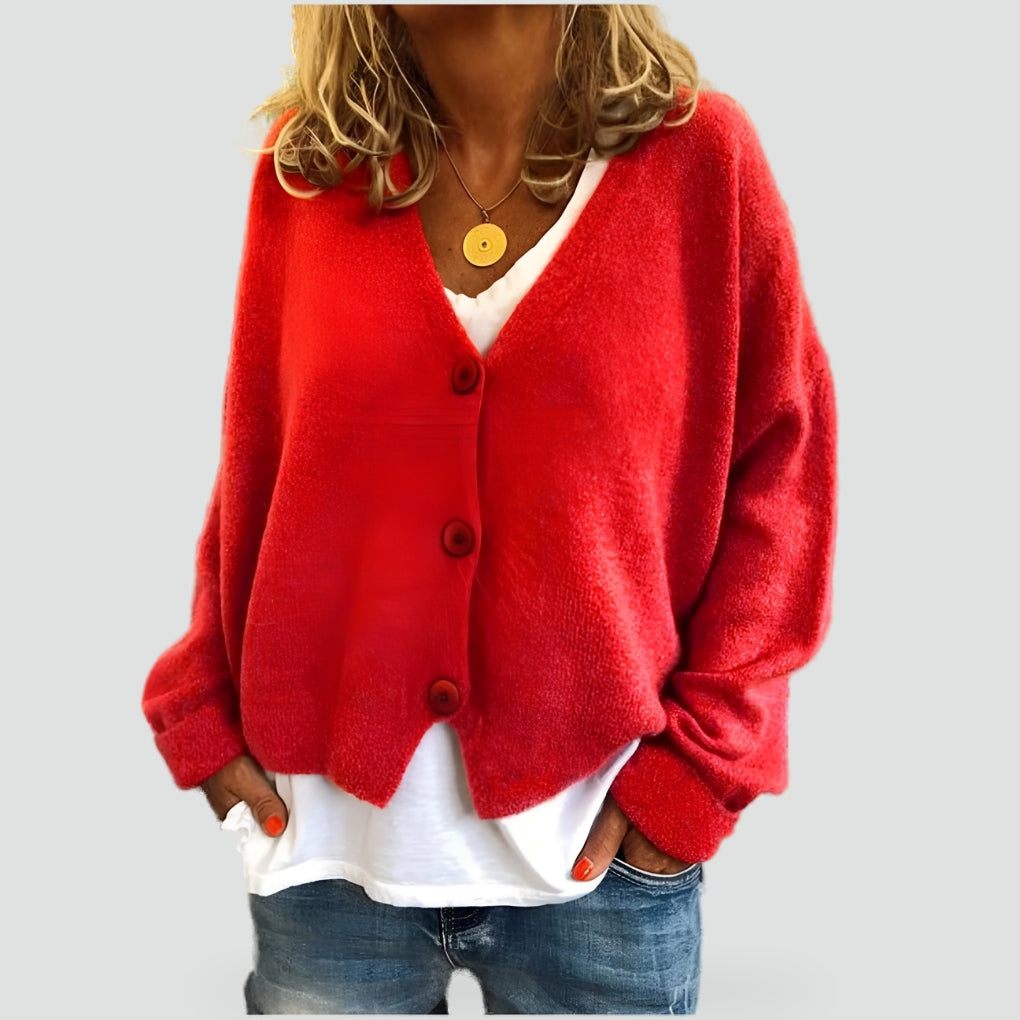 Comfort Gebreide Dames Cardigan met V-hals en Knopen